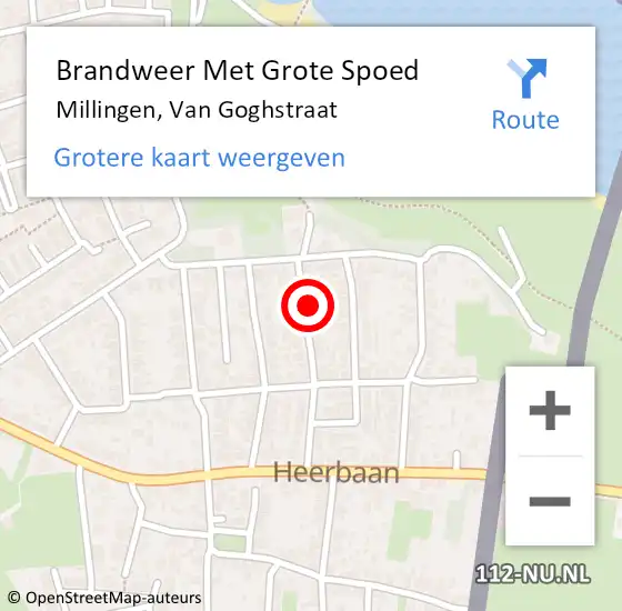 Locatie op kaart van de 112 melding: Brandweer Met Grote Spoed Naar Millingen, Van Goghstraat op 24 juli 2015 20:03