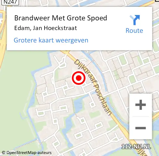 Locatie op kaart van de 112 melding: Brandweer Met Grote Spoed Naar Edam, Jan Hoeckstraat op 25 juli 2015 06:59