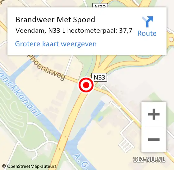 Locatie op kaart van de 112 melding: Brandweer Met Spoed Naar Veendam, N33 L hectometerpaal: 38,5 op 25 juli 2015 08:02