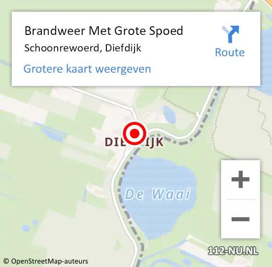 Locatie op kaart van de 112 melding: Brandweer Met Grote Spoed Naar Schoonrewoerd, Diefdijk op 25 juli 2015 08:04