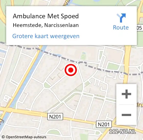 Locatie op kaart van de 112 melding: Ambulance Met Spoed Naar Heemstede, Narcissenlaan op 25 juli 2015 08:08