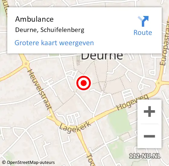 Locatie op kaart van de 112 melding: Ambulance Deurne, Schuifelenberg op 25 juli 2015 08:53