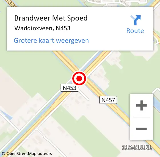 Locatie op kaart van de 112 melding: Brandweer Met Spoed Naar Waddinxveen, N453 hectometerpaal: 2,0 op 25 juli 2015 09:28