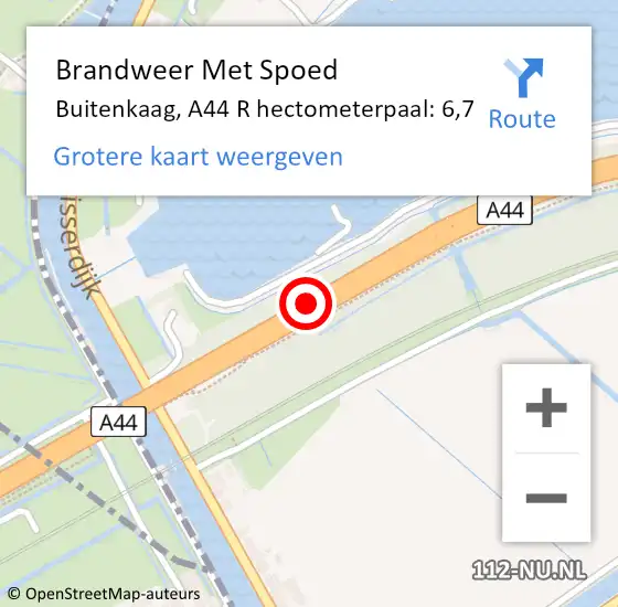 Locatie op kaart van de 112 melding: Brandweer Met Spoed Naar Buitenkaag, A44 R hectometerpaal: 6,7 op 25 juli 2015 11:41