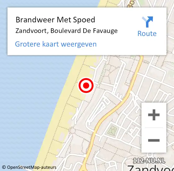 Locatie op kaart van de 112 melding: Brandweer Met Spoed Naar Zandvoort, Boulevard De Favauge op 25 juli 2015 12:03