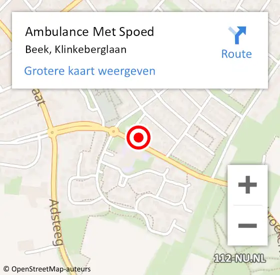 Locatie op kaart van de 112 melding: Ambulance Met Spoed Naar Beek, Klinkeberglaan op 25 juli 2015 12:04