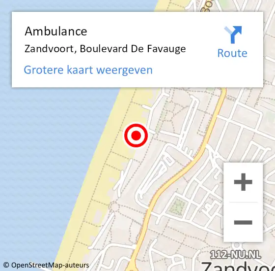 Locatie op kaart van de 112 melding: Ambulance Zandvoort, Boulevard De Favauge op 25 juli 2015 12:19