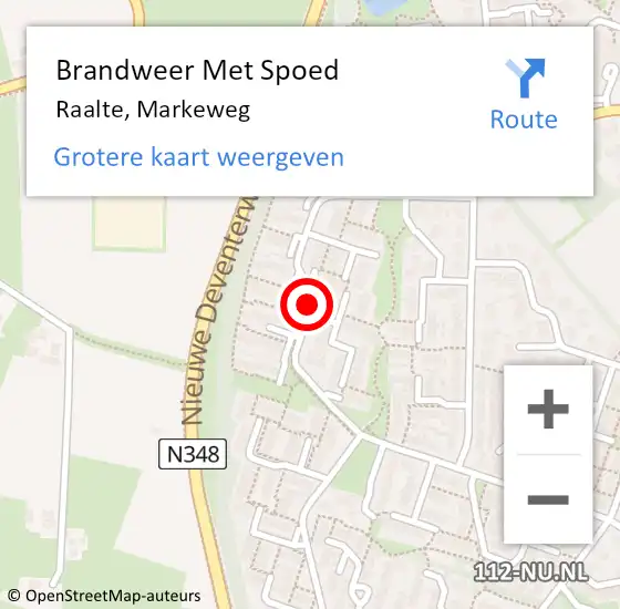 Locatie op kaart van de 112 melding: Brandweer Met Spoed Naar Raalte, Markeweg op 25 juli 2015 12:58