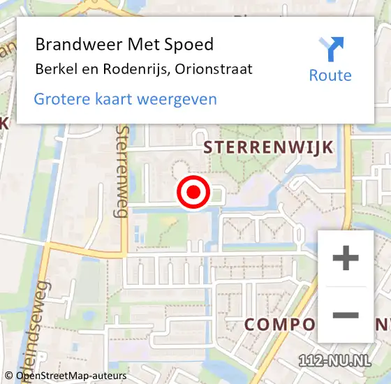 Locatie op kaart van de 112 melding: Brandweer Met Spoed Naar Berkel en Rodenrijs, Orionstraat op 25 juli 2015 13:02