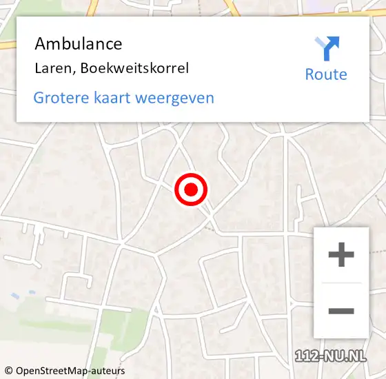 Locatie op kaart van de 112 melding: Ambulance Laren, Boekweitskorrel op 25 juli 2015 13:55