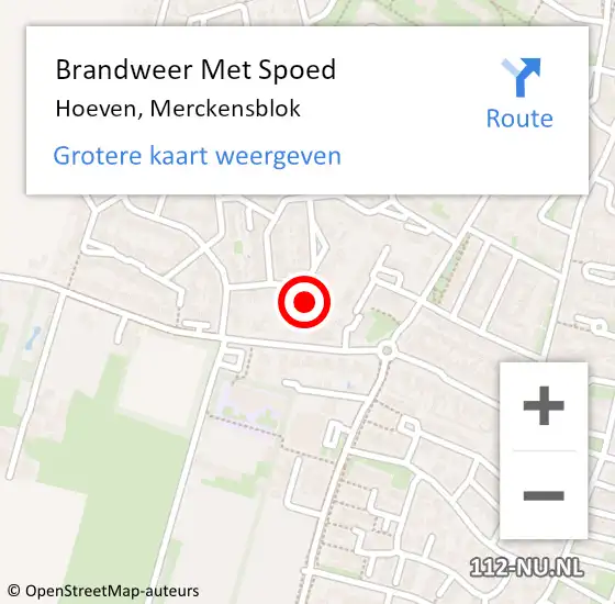 Locatie op kaart van de 112 melding: Brandweer Met Spoed Naar Hoeven, Merckensblok op 25 juli 2015 14:17