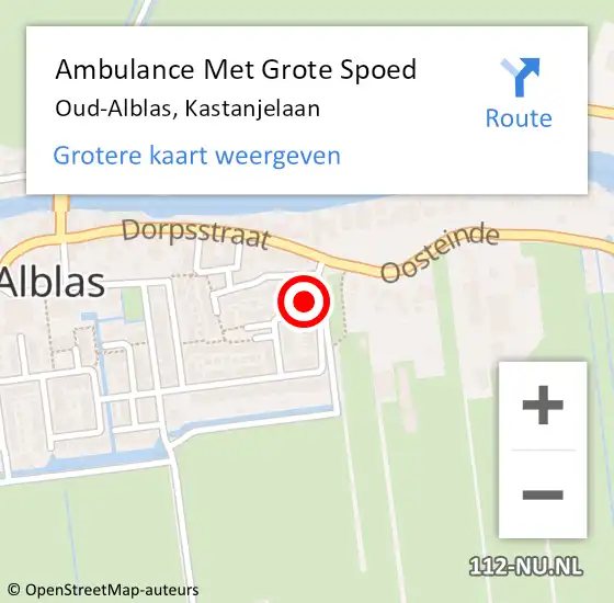 Locatie op kaart van de 112 melding: Ambulance Met Grote Spoed Naar Oud-Alblas, Kastanjelaan op 25 juli 2015 14:25