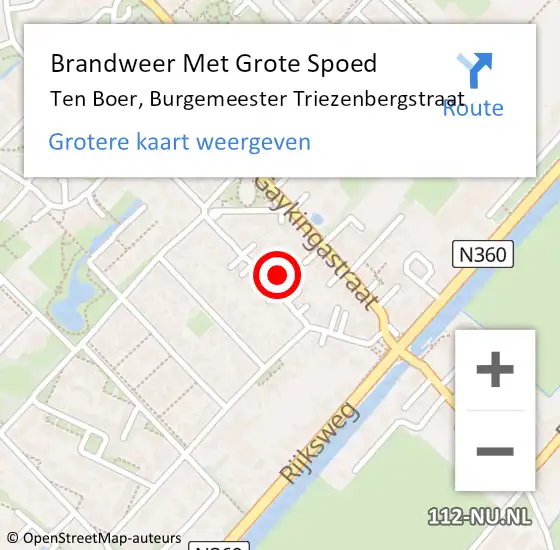 Locatie op kaart van de 112 melding: Brandweer Met Grote Spoed Naar Ten Boer, Burgemeester Triezenbergstraat op 15 november 2013 09:25