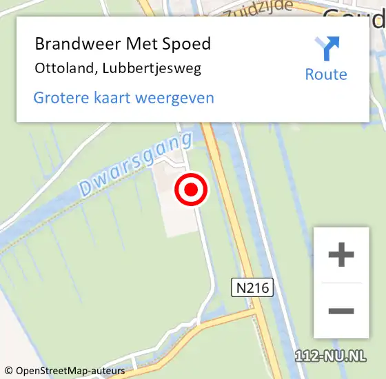 Locatie op kaart van de 112 melding: Brandweer Met Spoed Naar Ottoland, Lubbertjesweg op 25 juli 2015 15:00