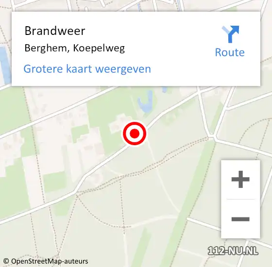 Locatie op kaart van de 112 melding: Brandweer Berghem, Koepelweg op 25 juli 2015 15:38