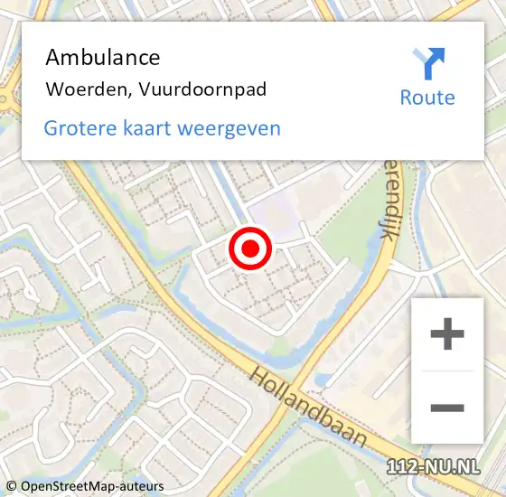 Locatie op kaart van de 112 melding: Ambulance Woerden, Vuurdoornpad op 25 juli 2015 15:46