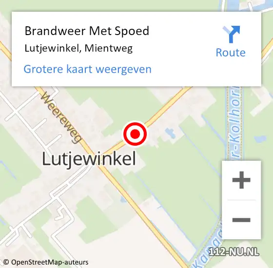 Locatie op kaart van de 112 melding: Brandweer Met Spoed Naar Lutjewinkel, Mientweg op 25 juli 2015 15:46