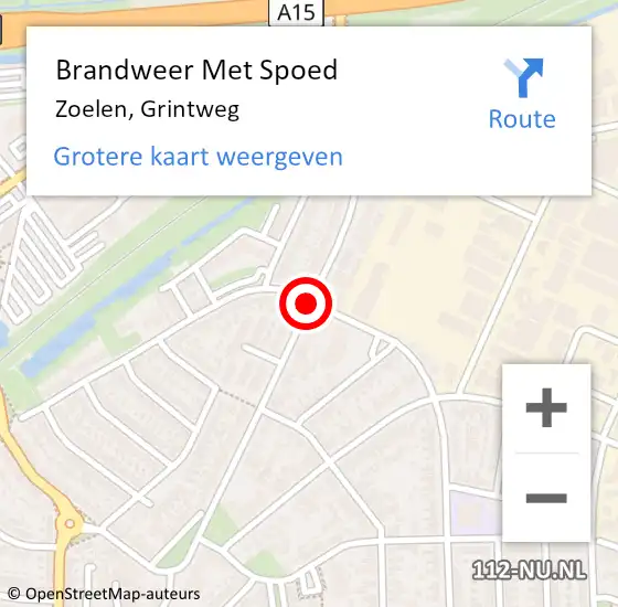 Locatie op kaart van de 112 melding: Brandweer Met Spoed Naar Zoelen, Grintweg op 25 juli 2015 15:47