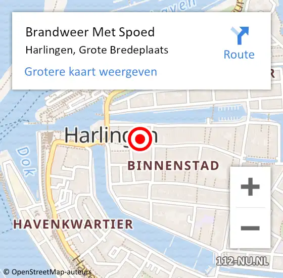 Locatie op kaart van de 112 melding: Brandweer Met Spoed Naar Harlingen, Grote Bredeplaats op 25 juli 2015 16:01