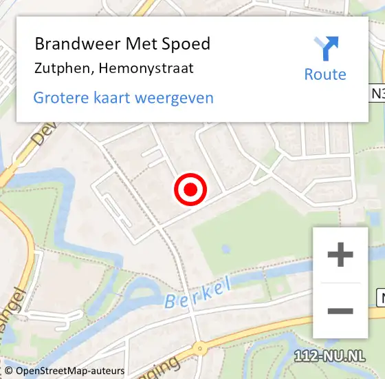 Locatie op kaart van de 112 melding: Brandweer Met Spoed Naar Zutphen, Hemonystraat op 25 juli 2015 16:08