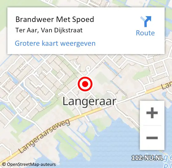 Locatie op kaart van de 112 melding: Brandweer Met Spoed Naar Ter Aar, Van Dijkstraat op 25 juli 2015 16:10