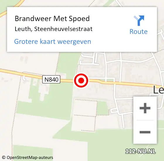 Locatie op kaart van de 112 melding: Brandweer Met Spoed Naar Leuth, Steenheuvelsestraat op 25 juli 2015 16:10