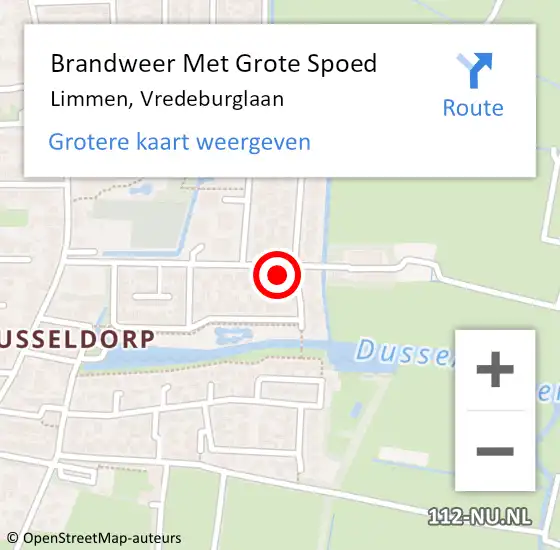 Locatie op kaart van de 112 melding: Brandweer Met Grote Spoed Naar Limmen, Vredeburglaan op 25 juli 2015 16:11