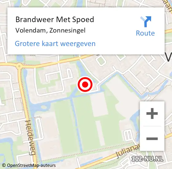 Locatie op kaart van de 112 melding: Brandweer Met Spoed Naar Volendam, Zonnesingel op 25 juli 2015 16:12