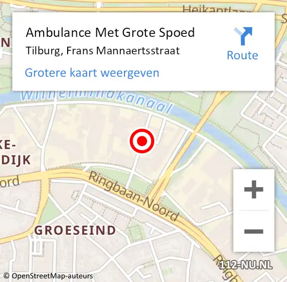 Locatie op kaart van de 112 melding: Ambulance Met Grote Spoed Naar Tilburg, Frans Mannaertsstraat op 25 juli 2015 16:14