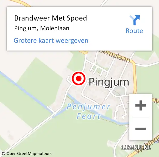 Locatie op kaart van de 112 melding: Brandweer Met Spoed Naar Pingjum, Molenlaan op 25 juli 2015 16:18