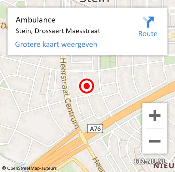 Locatie op kaart van de 112 melding: Ambulance Stein, Drossaert Maesstraat op 25 juli 2015 16:34