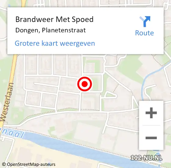 Locatie op kaart van de 112 melding: Brandweer Met Spoed Naar Dongen, Planetenstraat op 25 juli 2015 16:51