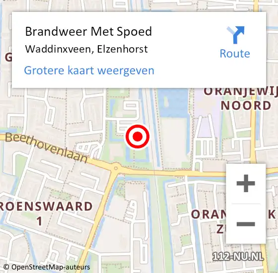 Locatie op kaart van de 112 melding: Brandweer Met Spoed Naar Waddinxveen, Elzenhorst op 25 juli 2015 16:59