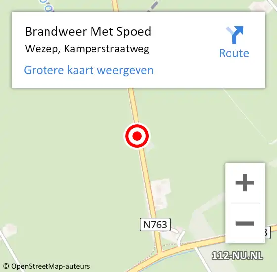 Locatie op kaart van de 112 melding: Brandweer Met Spoed Naar Wezep, Kamperstraatweg op 25 juli 2015 18:19