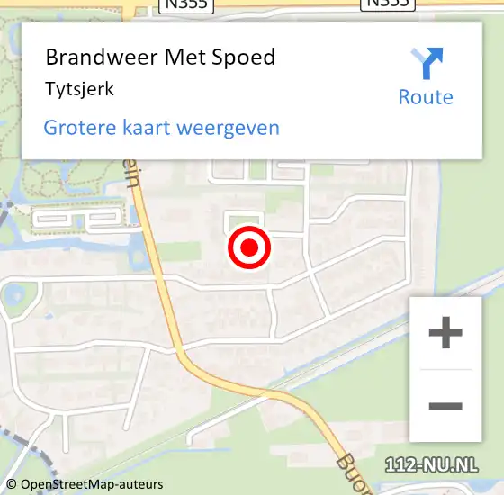 Locatie op kaart van de 112 melding: Brandweer Met Spoed Naar Tytsjerk op 25 juli 2015 18:20
