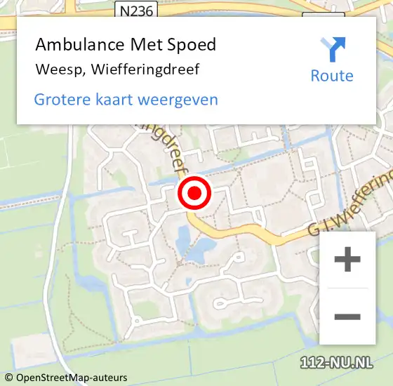 Locatie op kaart van de 112 melding: Ambulance Met Spoed Naar Weesp, Wiefferingdreef op 25 juli 2015 18:53