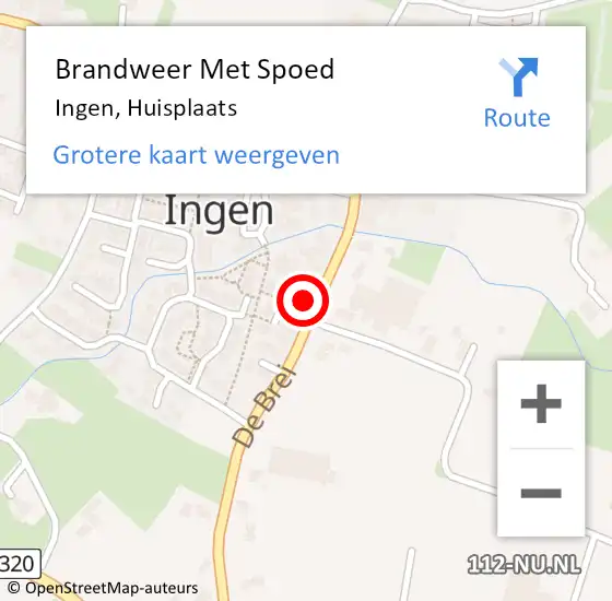 Locatie op kaart van de 112 melding: Brandweer Met Spoed Naar Ingen, Huisplaats op 25 juli 2015 19:50