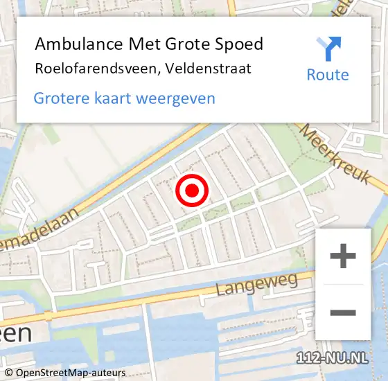 Locatie op kaart van de 112 melding: Ambulance Met Grote Spoed Naar Roelofarendsveen, Veldenstraat op 15 november 2013 10:46