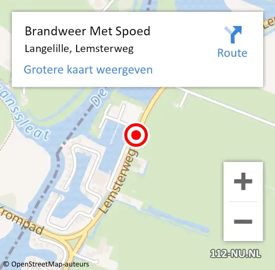 Locatie op kaart van de 112 melding: Brandweer Met Spoed Naar Langelille, Lemsterweg op 25 juli 2015 20:37