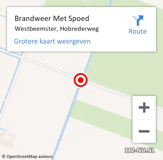 Locatie op kaart van de 112 melding: Brandweer Met Spoed Naar Westbeemster, Hobrederweg op 25 juli 2015 21:21