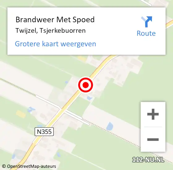 Locatie op kaart van de 112 melding: Brandweer Met Spoed Naar Twijzel, Tsjerkebuorren op 25 juli 2015 21:42