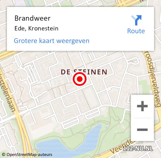 Locatie op kaart van de 112 melding: Brandweer Ede, Kronestein op 25 juli 2015 21:58