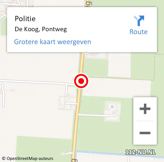 Locatie op kaart van de 112 melding: Politie De Koog, Pontweg op 26 juli 2015 00:27