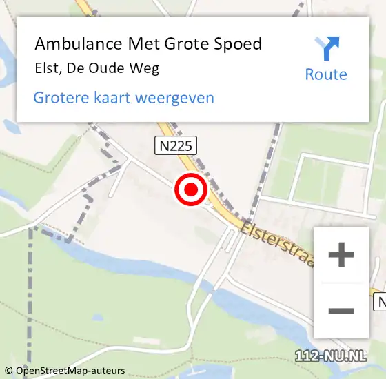 Locatie op kaart van de 112 melding: Ambulance Met Grote Spoed Naar Elst, De Oude Weg op 26 juli 2015 01:38