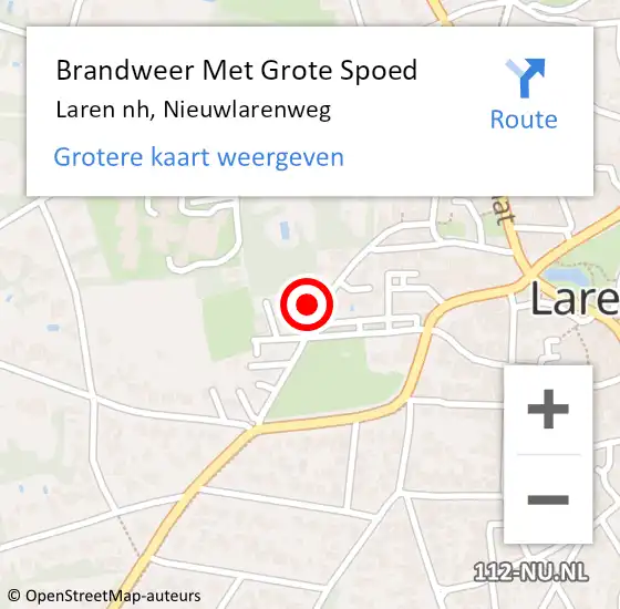 Locatie op kaart van de 112 melding: Brandweer Met Grote Spoed Naar Laren nh, Nieuwlarenweg op 26 juli 2015 01:48