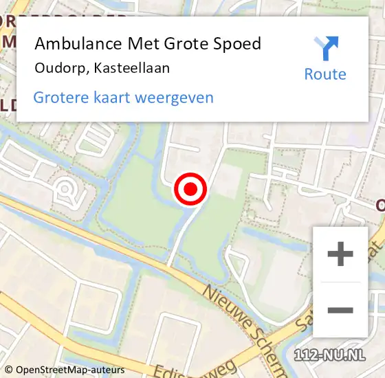 Locatie op kaart van de 112 melding: Ambulance Met Grote Spoed Naar Oudorp, Kasteellaan op 26 juli 2015 08:52