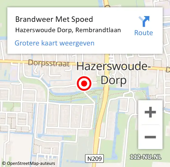 Locatie op kaart van de 112 melding: Brandweer Met Spoed Naar Hazerswoude Dorp, Rembrandtlaan op 26 juli 2015 09:20