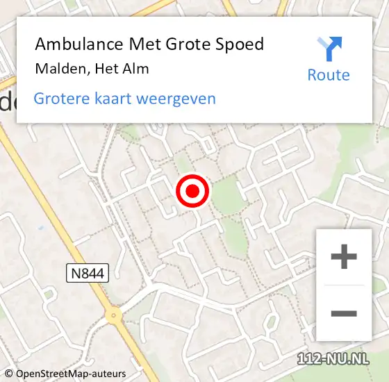 Locatie op kaart van de 112 melding: Ambulance Met Grote Spoed Naar Malden, Het Alm op 26 juli 2015 09:56