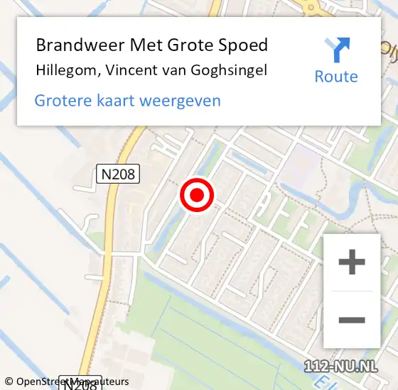 Locatie op kaart van de 112 melding: Brandweer Met Grote Spoed Naar Hillegom, Vincent van Goghsingel op 26 juli 2015 10:16