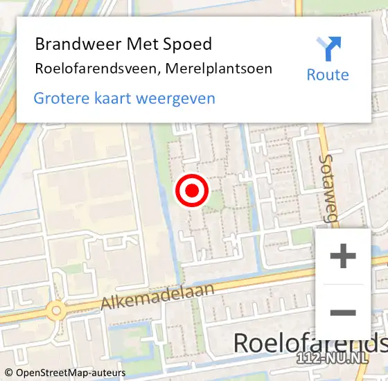 Locatie op kaart van de 112 melding: Brandweer Met Spoed Naar Roelofarendsveen, Merelplantsoen op 26 juli 2015 10:22